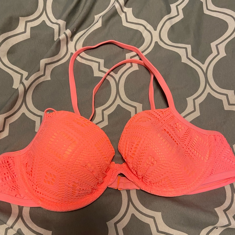 Coral bikini top from Aerie. 36B